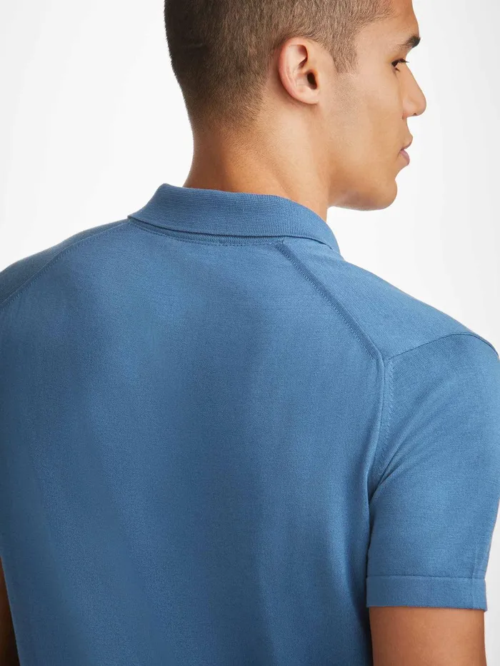 Derek Rose Polo Shirt Jacob Sea Island Cotton Blue Men Sea Island Cotton Polo Shirts