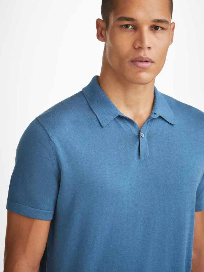 Derek Rose Polo Shirt Jacob Sea Island Cotton Blue Men Sea Island Cotton Polo Shirts