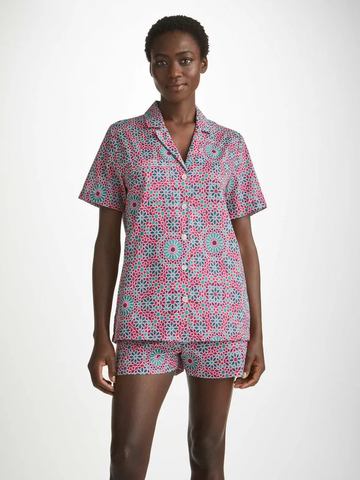 Derek Rose Short Pajamas Ledbury 69 Cotton Batiste Pink Women Cotton Pajamas