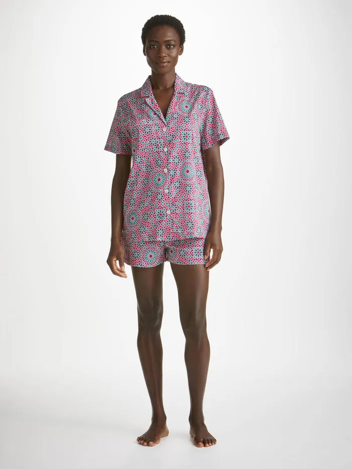 Derek Rose Short Pajamas Ledbury 69 Cotton Batiste Pink Women Cotton Pajamas