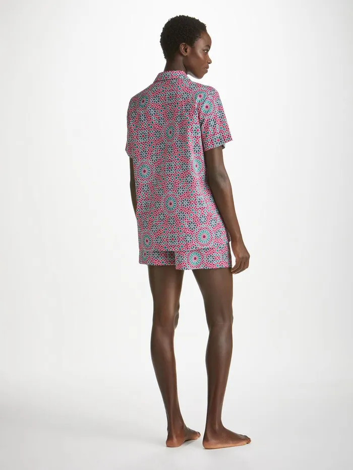 Derek Rose Short Pajamas Ledbury 69 Cotton Batiste Pink Women Cotton Pajamas