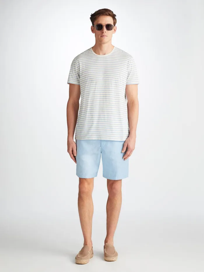 Derek Rose Shorts Sydney 2 Linen Blue Men Casual Shorts