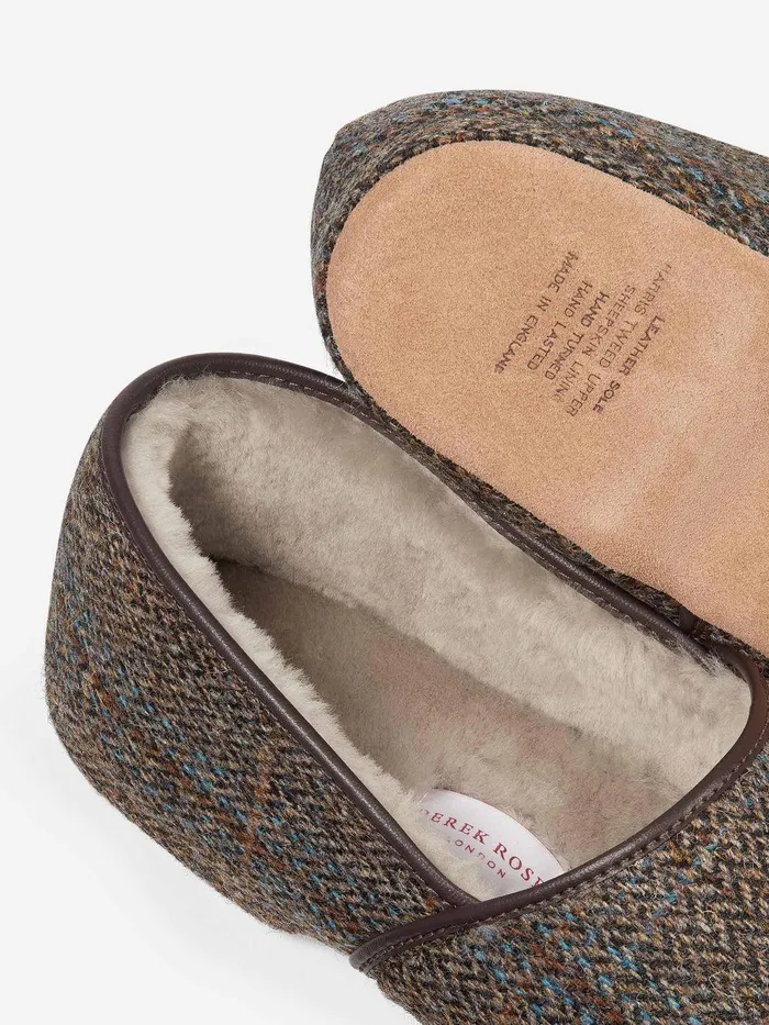Derek Rose Slippers Crawford 2 Harris Tweed Sheepskin Beige MenSlippers Slippers