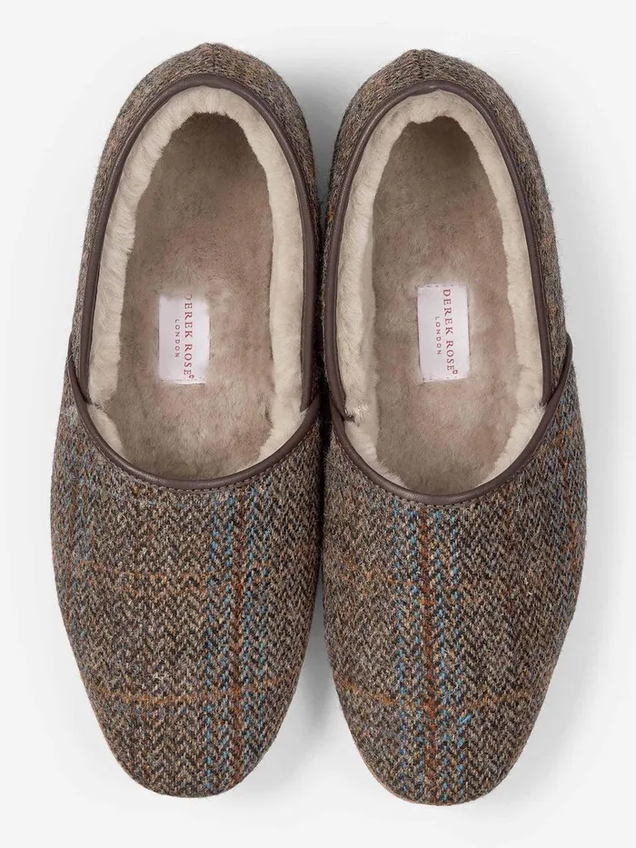 Derek Rose Slippers Crawford 2 Harris Tweed Sheepskin Beige MenSlippers Slippers