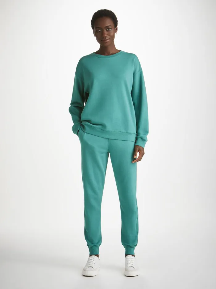 Derek Rose Sweatpants Quinn Cotton Modal Stretch Teal Women Casual Pants