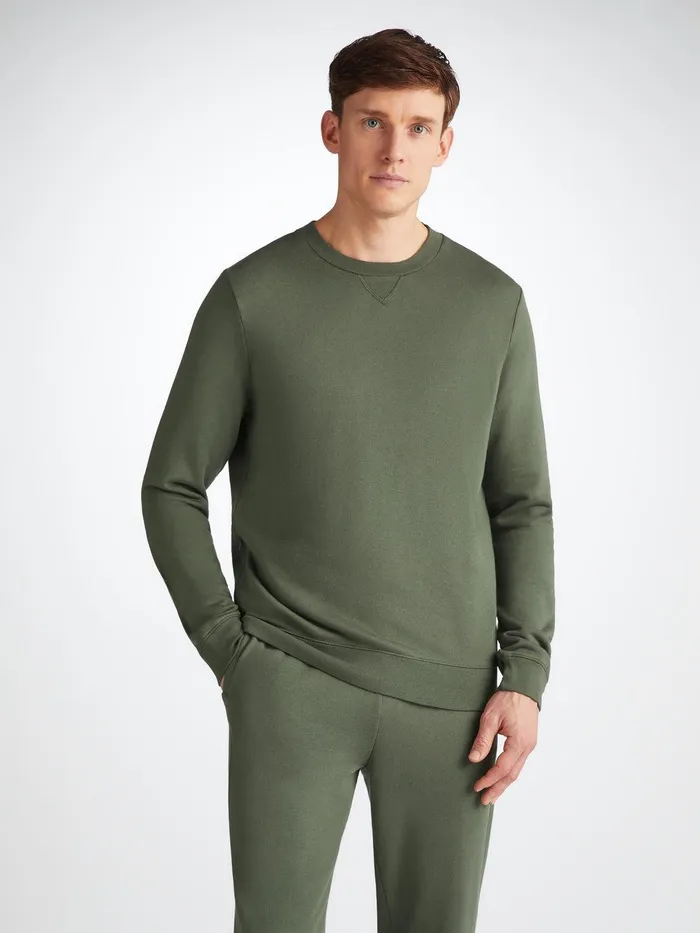 Derek Rose Sweatshirt Quinn Cotton Modal Soft Green Men Sweatshirts