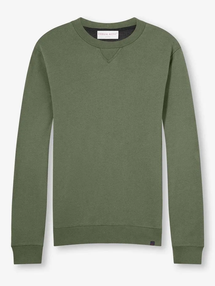 Derek Rose Sweatshirt Quinn Cotton Modal Soft Green Men Sweatshirts