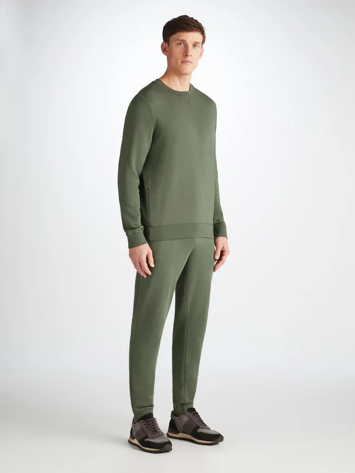 Derek Rose Sweatshirt Quinn Cotton Modal Soft Green Men Sweatshirts