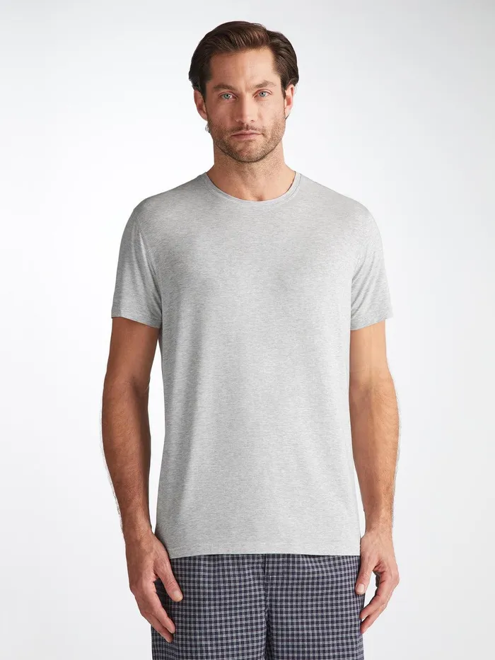 Derek Rose TShirt Ethan Micro Modal Stretch Silver Marl Men Short Sleeve TShirts