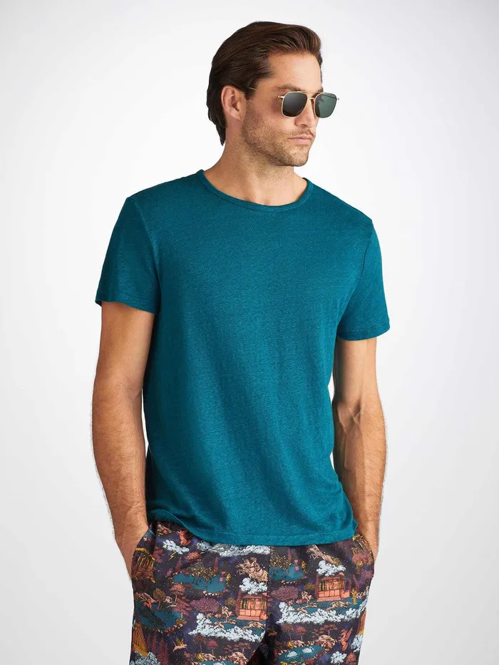 Derek Rose TShirt Jordan Linen Teal Men Short Sleeve TShirts