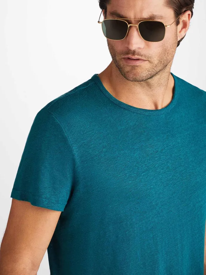 Derek Rose TShirt Jordan Linen Teal Men Short Sleeve TShirts