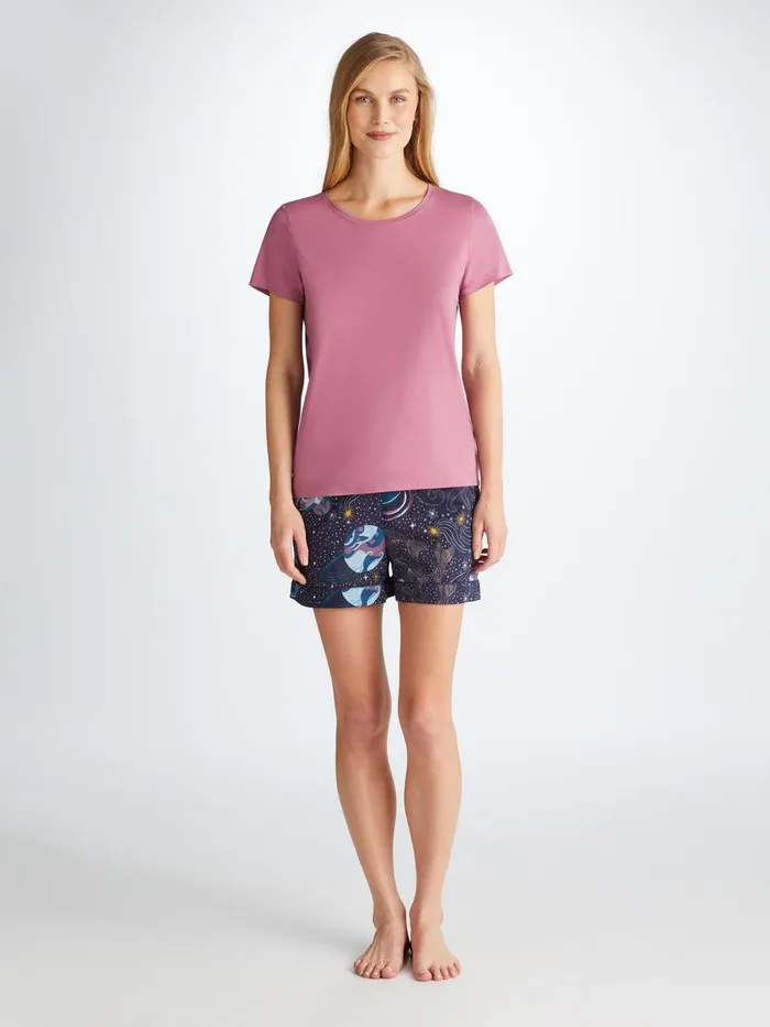 Derek Rose TShirt Lara Micro Modal Stretch Orchid Purple Women Short Sleeve TShirts