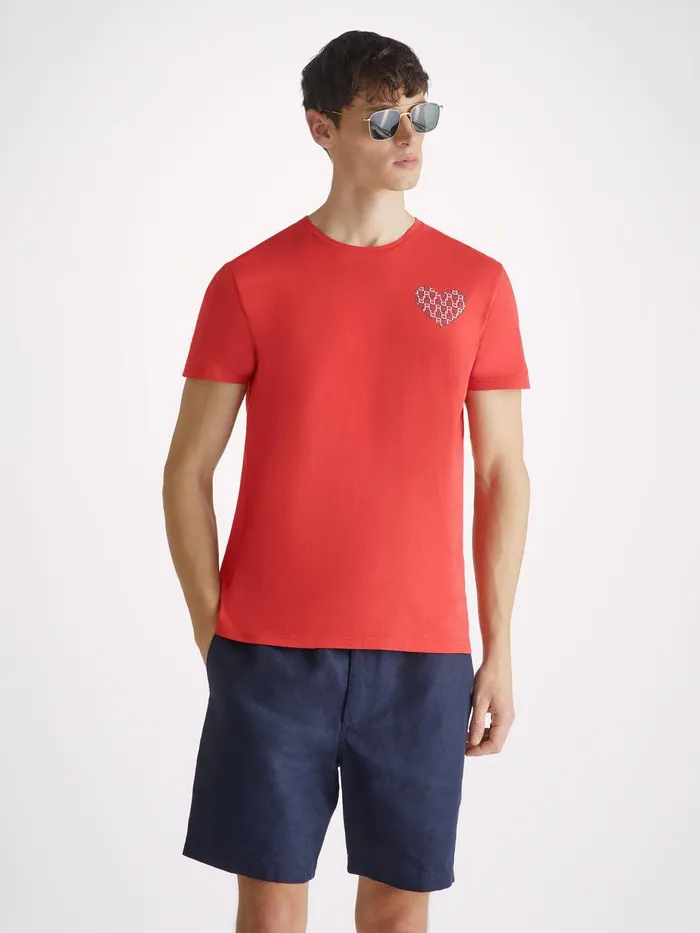 Derek Rose TShirt Ripley 15 Pima Cotton Red Men Short Sleeve TShirts