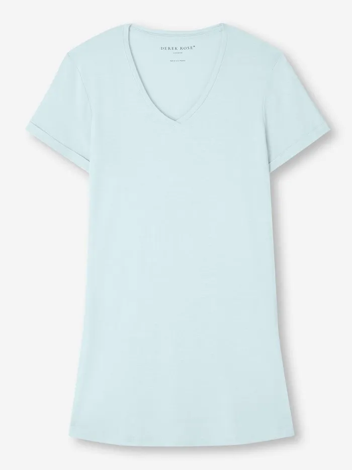 Derek Rose VNeck Sleep TShirt Lara Micro Modal Stretch Ice Blue Women Sleep TShirts