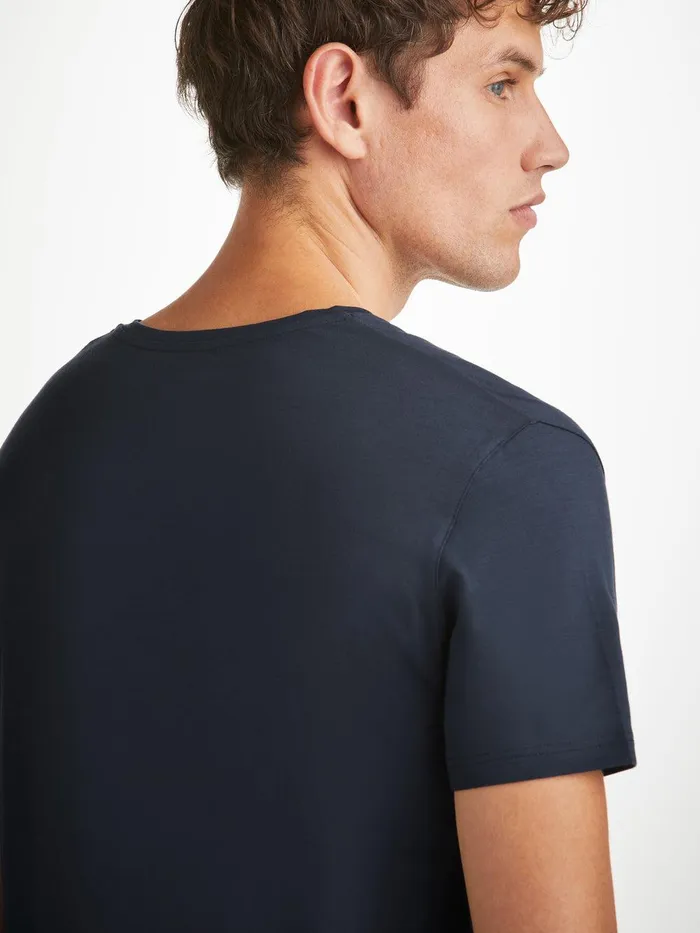 Derek Rose VNeck TShirt Basel Micro Modal Stretch Navy Men Short Sleeve TShirts