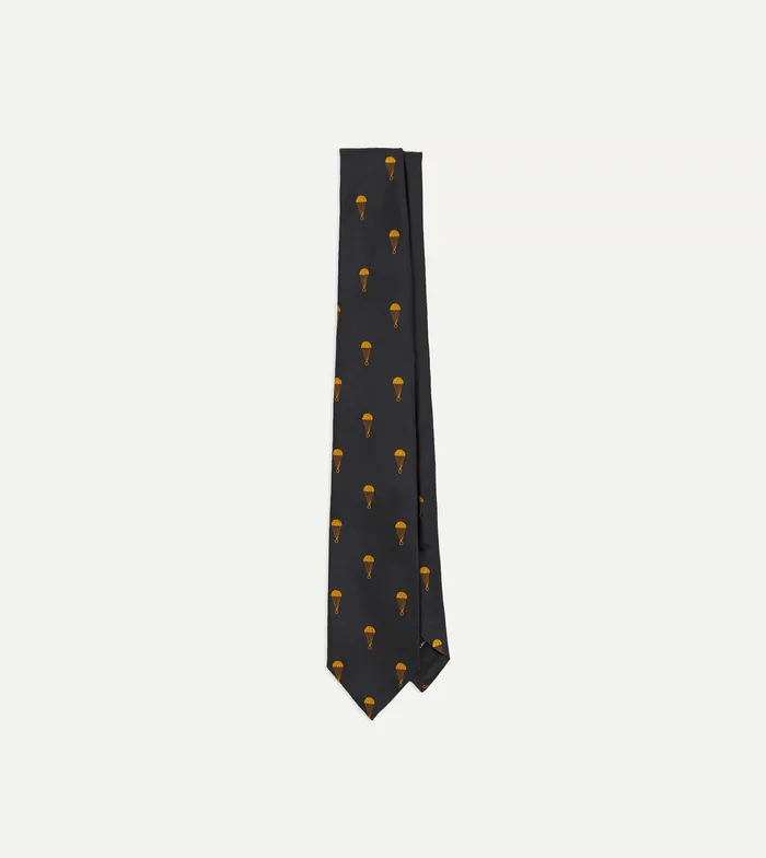 Drake039s Black And Gold Parachute Motif Silk Tipped Tie Men Patterned Ties