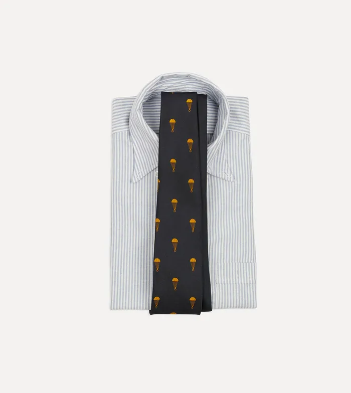 Drake039s Black And Gold Parachute Motif Silk Tipped Tie Men Patterned Ties