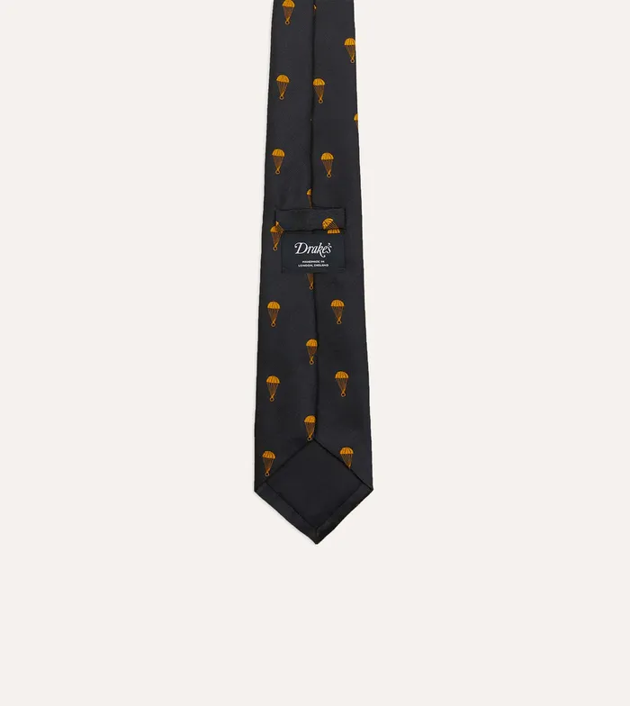 Drake039s Black And Gold Parachute Motif Silk Tipped Tie Men Patterned Ties