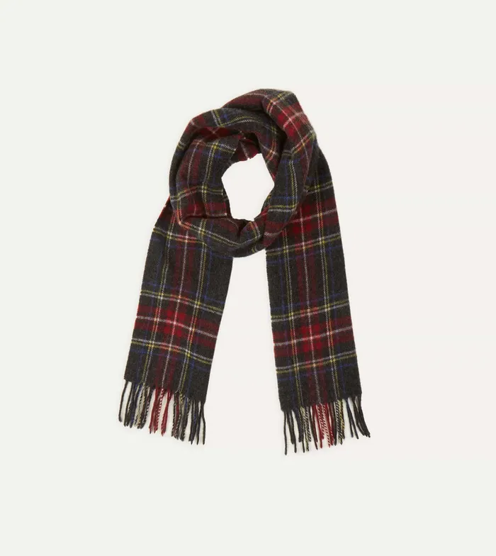 Drake039s Black Stewart Tartan Lambswool Washed Check Scarf Men Scarves