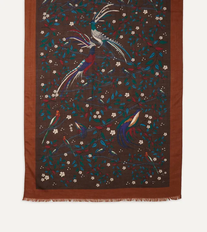 Drake039s Brown Birds Of Paradise Print Wool Scarf Men Scarves