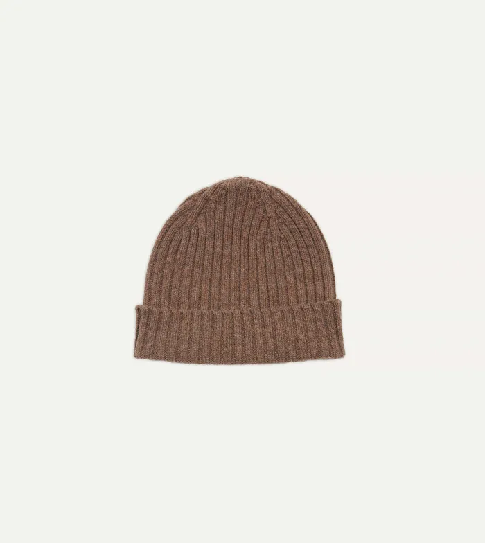 Drake039s Brown Lambswool Ribbed Knit Cap Men Hats