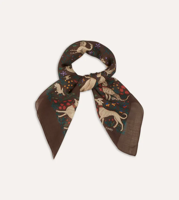 Drake039s Brown Unicorn Print WoolSilk Square Scarf Men Scarves