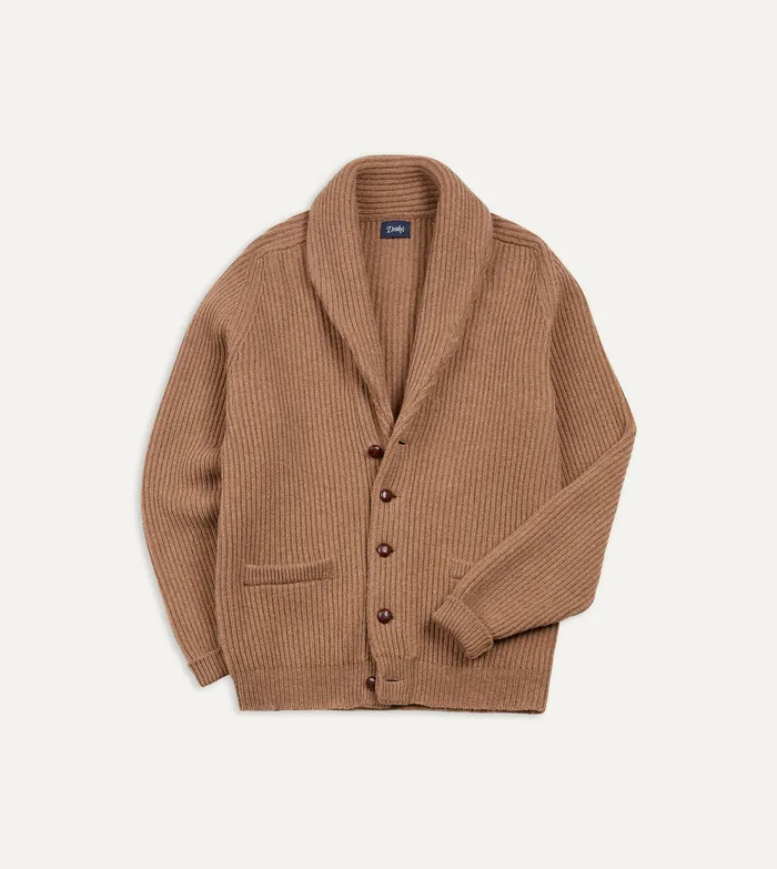 Drake039s Camel Lambswool Shawl Collar Cardigan Men Knitwear