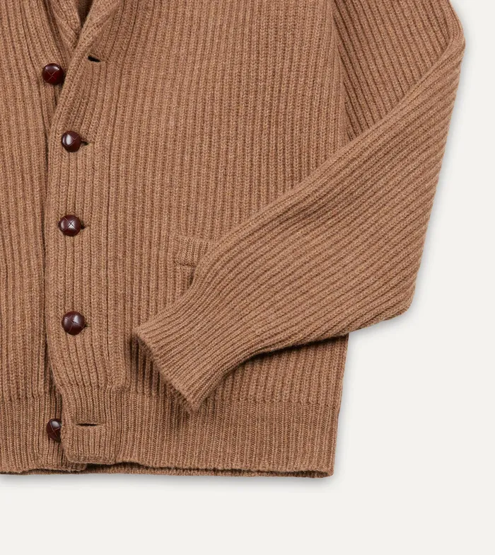 Drake039s Camel Lambswool Shawl Collar Cardigan Men Knitwear