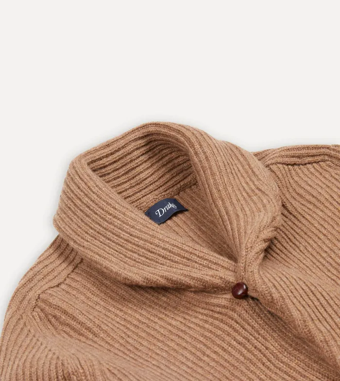 Drake039s Camel Lambswool Shawl Collar Cardigan Men Knitwear