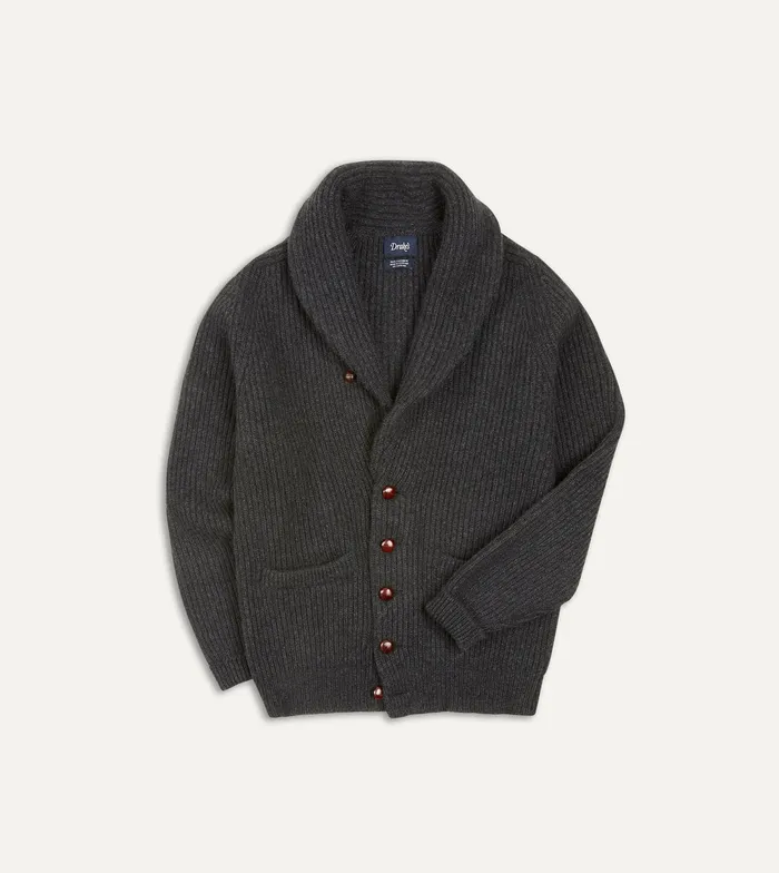 Drake039s Charcoal Cashmere Shawl Collar Cardigan Men Knitwear