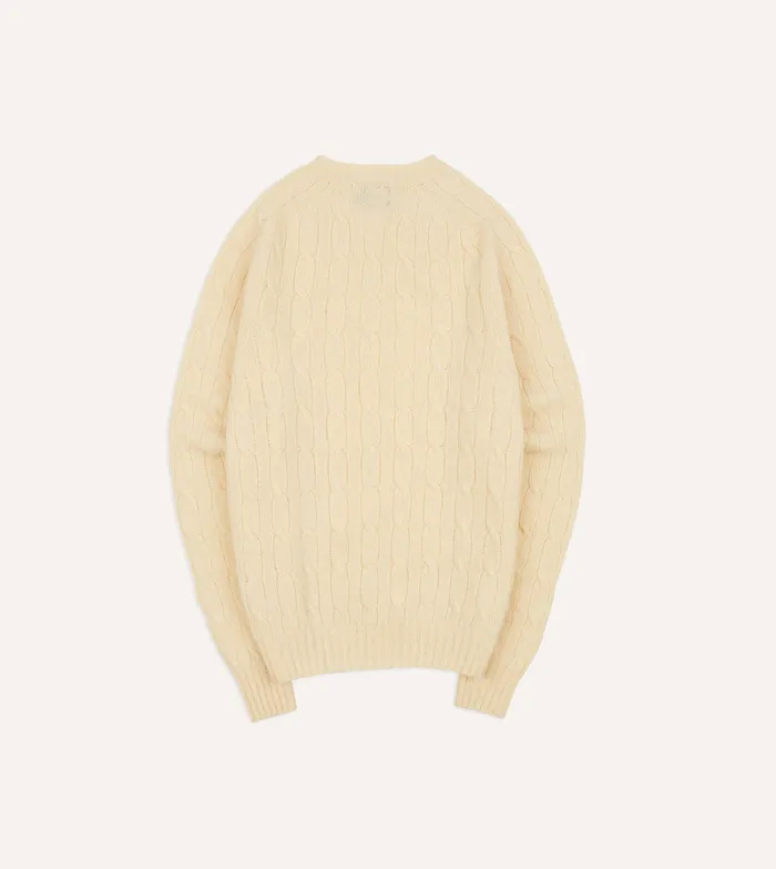 Drake039s Ecru Brushed Shetland Cable Knit Crew Neck Jumper Men Knitwear