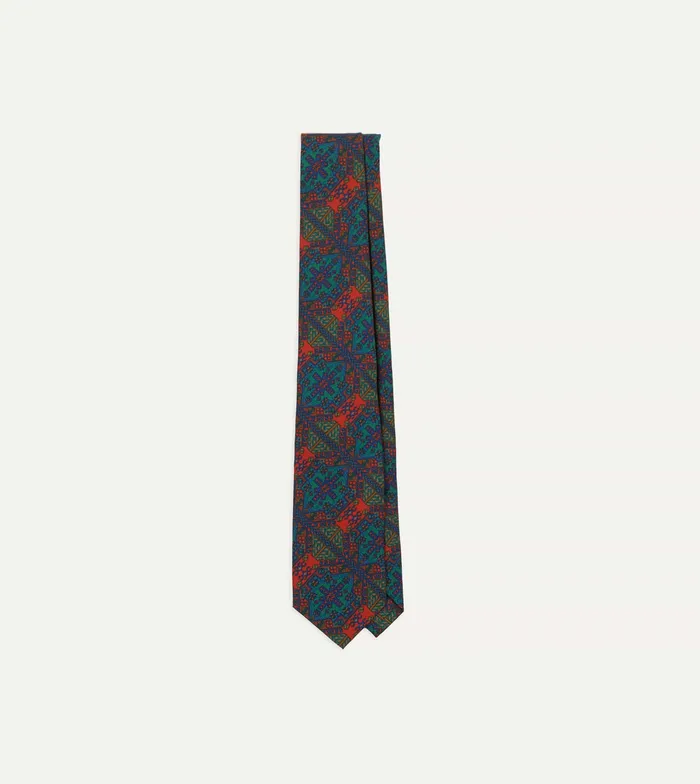 Drake039s Green And Orange Mosaic Tile Print Madder Silk Self Tipped Tie Men Patterned Ties Drake039s Green And Orange Mosaic Tile Print Madder Silk Self Tipped Tie Men Patterned Ties