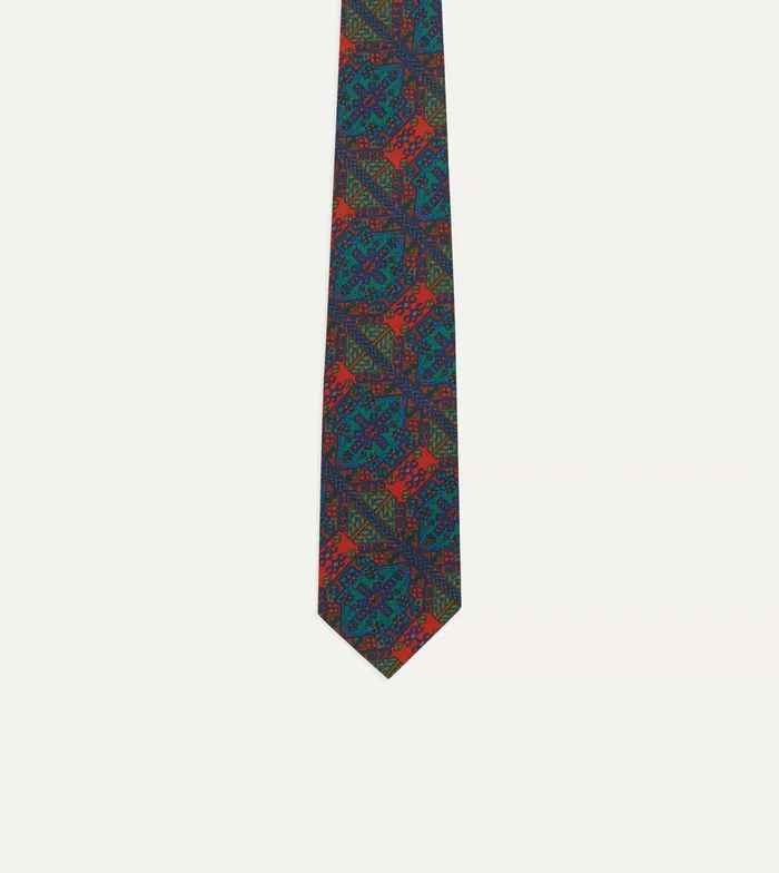 Drake039s Green And Orange Mosaic Tile Print Madder Silk Self Tipped Tie Men Patterned Ties