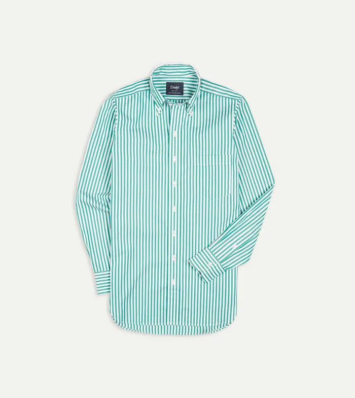 Drake039s Green Bengal Stripe Cotton Poplin ButtonDown Shirt Men Formal Shirts Drake039s Green Bengal Stripe Cotton Poplin ButtonDown Shirt Men Formal Shirts