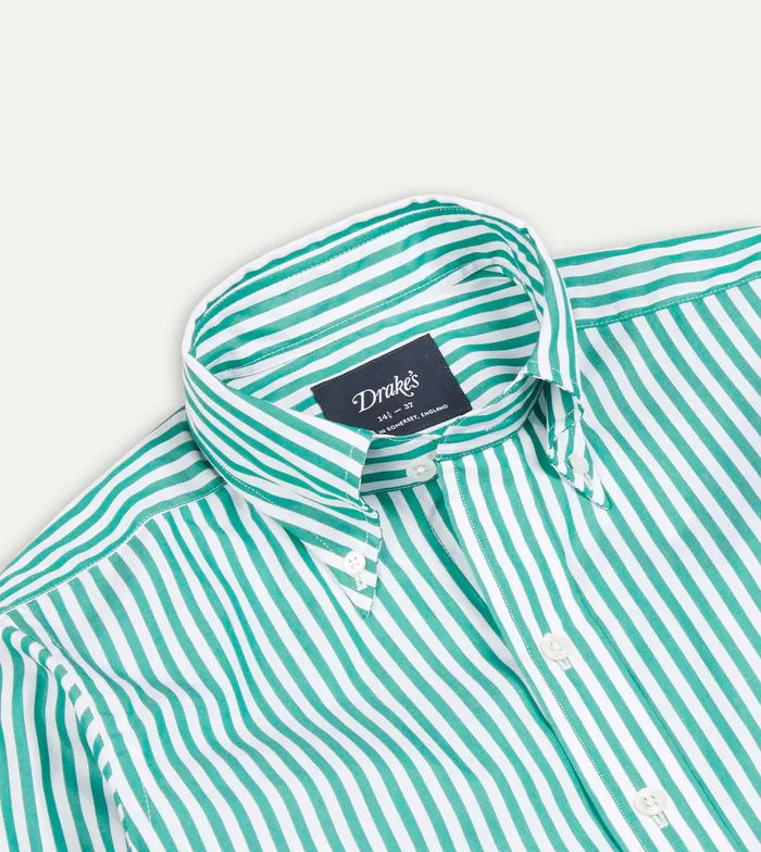 Drake039s Green Bengal Stripe Cotton Poplin ButtonDown Shirt Men Formal Shirts