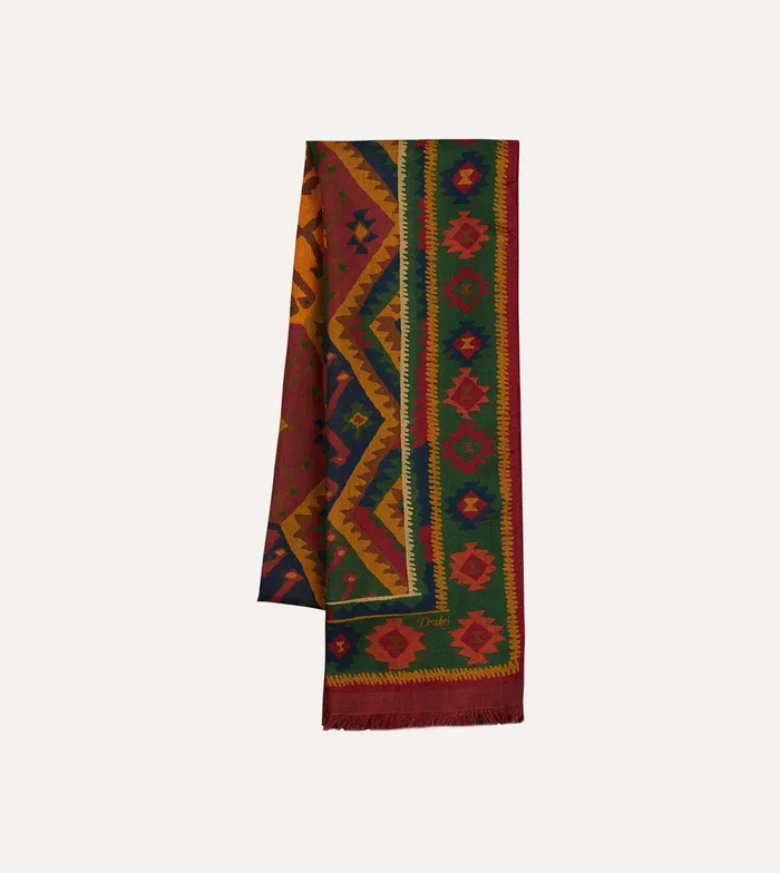 Drake039s Green Kilim Print WoolSilk Scarf Men Scarves