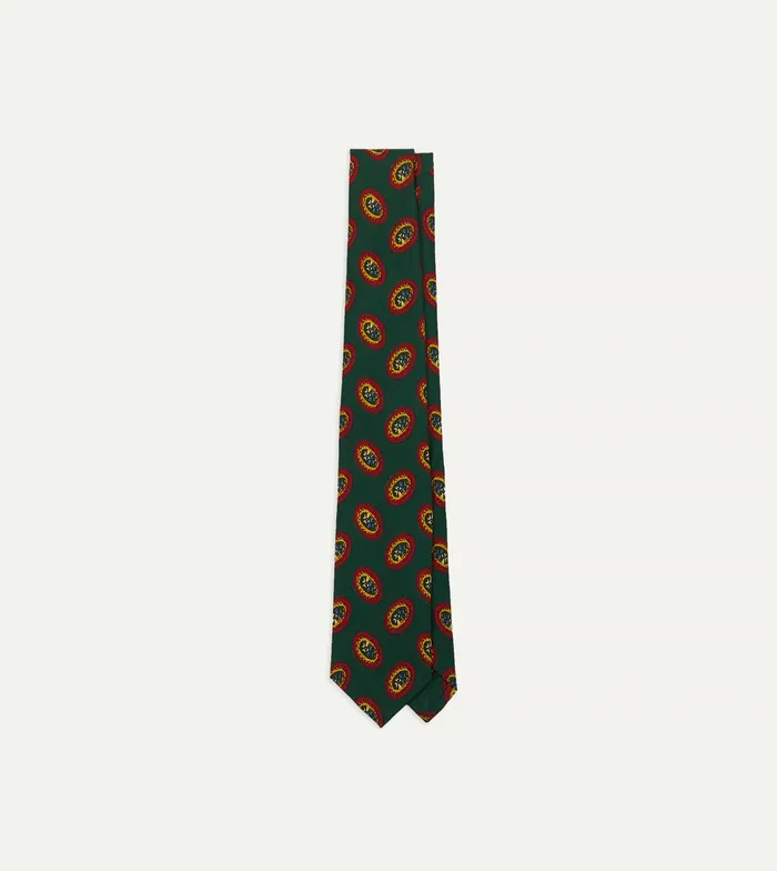Drake039s Green Oval Medallion Print Silk Self Tipped Tie Men Patterned Ties
