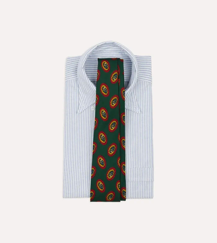 Drake039s Green Oval Medallion Print Silk Self Tipped Tie Men Patterned Ties