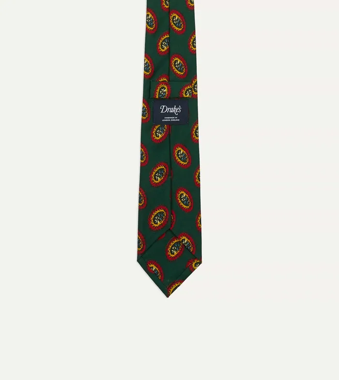 Drake039s Green Oval Medallion Print Silk Self Tipped Tie Men Patterned Ties