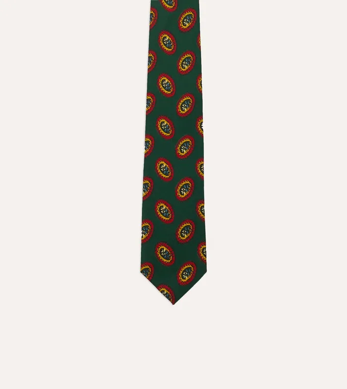 Drake039s Green Oval Medallion Print Silk Self Tipped Tie Men Patterned Ties