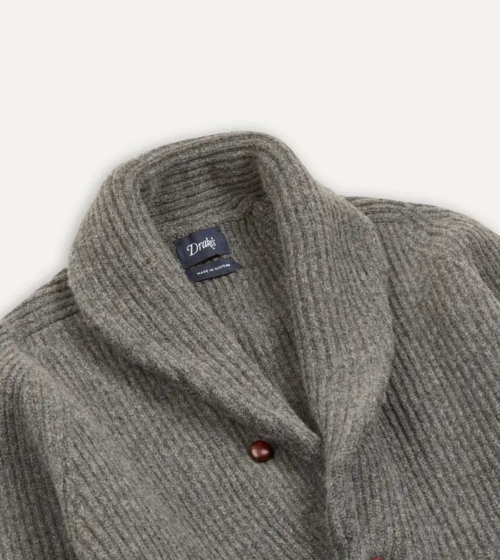 Drake039s Grey Lambswool Shawl Collar Cardigan Men Knitwear