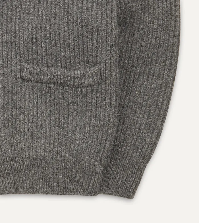 Drake039s Grey Lambswool Shawl Collar Cardigan Men Knitwear