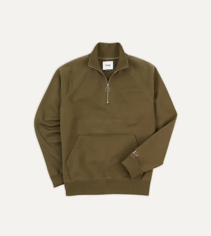 Drake039s Khaki Green Cotton Quarter Zip Sweatshirt Men Polos and Sweatshirts Drake039s Khaki Green Cotton Quarter Zip Sweatshirt Men Polos and Sweatshirts