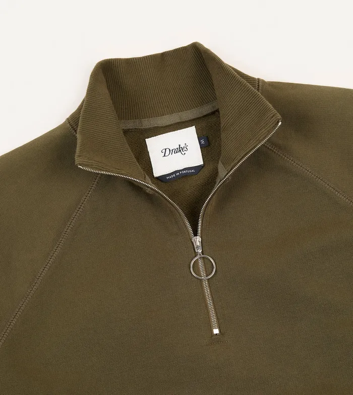 Drake039s Khaki Green Cotton Quarter Zip Sweatshirt Men Polos and Sweatshirts