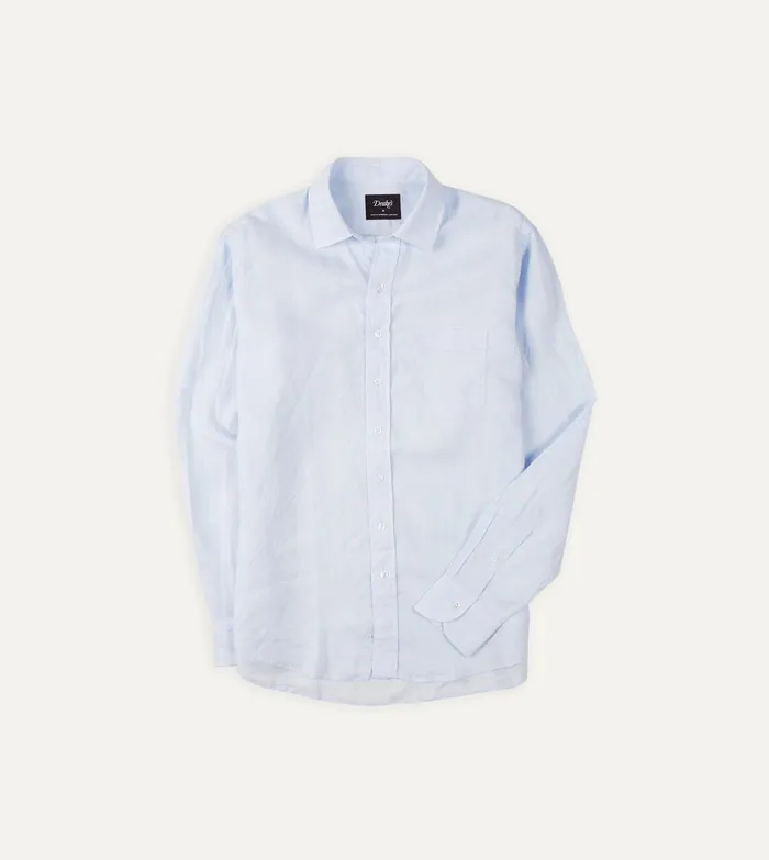 Drake039s Light Blue Linen Spread Collar Shirt Men Linen Shirts
