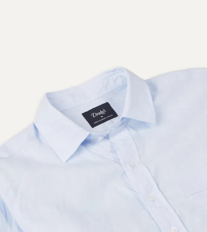 Drake039s Light Blue Linen Spread Collar Shirt Men Linen Shirts