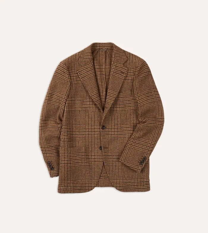 Drake039s Mid Brown Prince Of Wales Check Tweed Blazer Men Suits