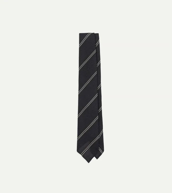 Drake039s Navy And Silver Sandwich Stripe Hand Rolled Silk Grenadine Tie Men Striped Ties Drake039s Navy And Silver Sandwich Stripe Hand Rolled Silk Grenadine Tie Men Striped Ties