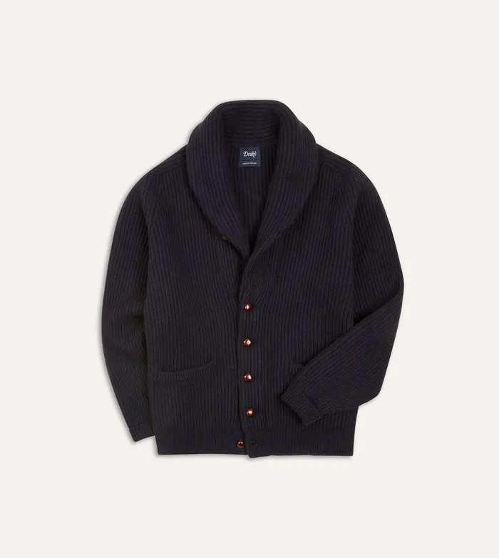 Drake039s Navy Cashmere Shawl Collar Cardigan Men Knitwear