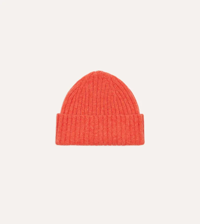 Drake039s Orange Lambswool Ribbed Knit Cap Men Hats